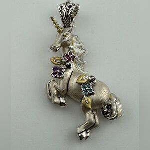 Barbara Bixby Sterling and 18 Karat Gold Unicorn Pendant Enhancer with Gemstones